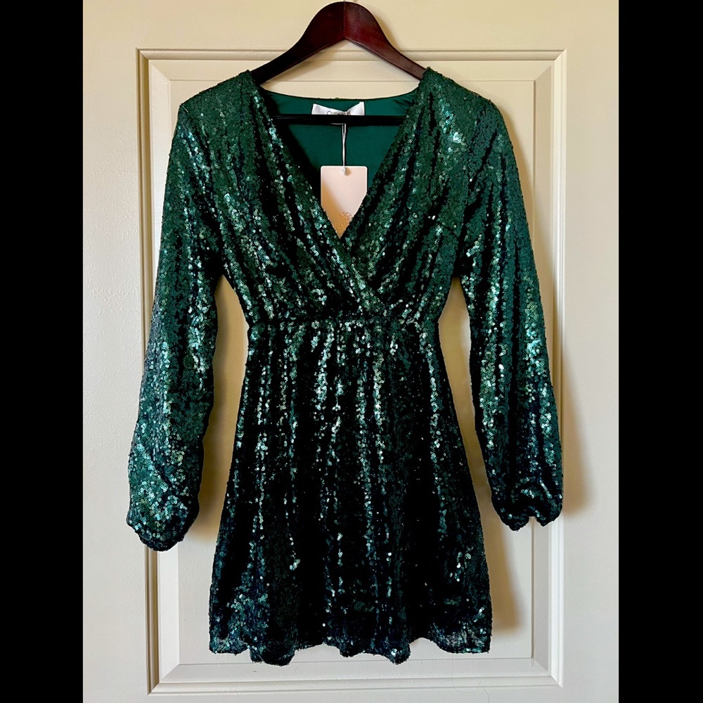 Emerald Green Sequins Little Dress